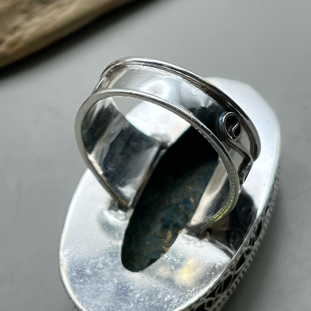 Sterling Silver Mojave Turquoise Oval Statement Ring 925 Southwest Boho - Picture 5 of 7